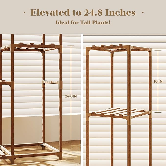 Bamworld Tall Plant Stand Indoor Wood Plant Shelf Outdoor Tiered Plant Rack for Multiple Plants 4 Tiers 10 Pots Ladder Plant Holder Plant Table for Plant Pots Boho Home Decor for Gardening Gifts