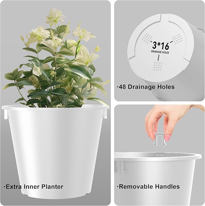 Kante Tall Round Planter Set of 2, 23 Inch Tall Decorative Planter Pots for Outdoor Indoor Garden Patio Front Porch (White)