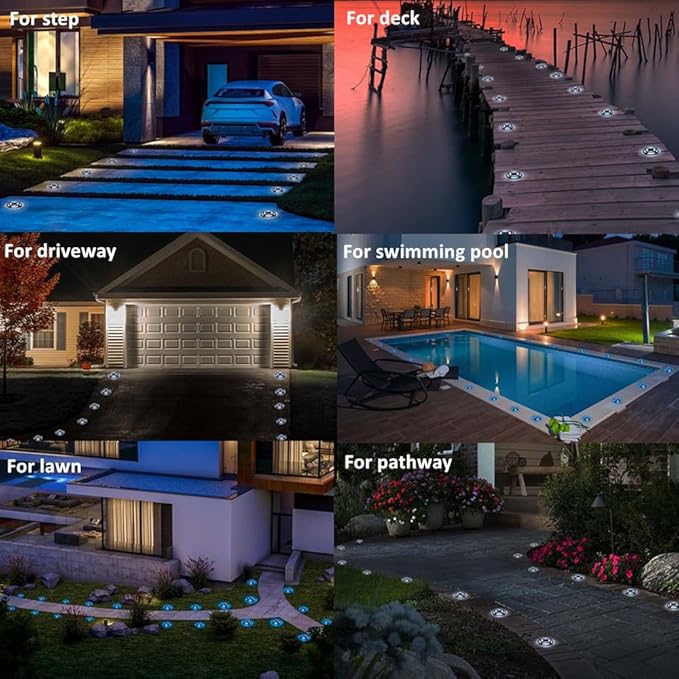 Solar Driveway Lights Outdoor - Solar Deck Lamp 2PCS Driveways Dock Lights IP68 Waterproof Outdoor Warning Step lamp for Sidewalk Garden(Cool White/Warm White) (2)