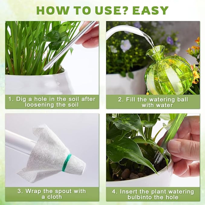 4 PCS Plant Self Watering Globes 8.9 Inch Plant Watering Devices Colorful Glass Glass Watering Bulbs for Indoor Outdoor Plants