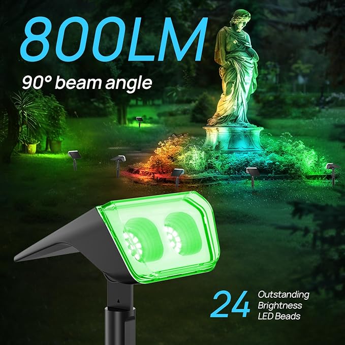 Consciot Solar Spot Lights Outdoor, 30 LED Waterproof Color Changing Solar Spotlight, 2 in 1 Adjustable Wall Lights, 10 Colors, Dusk-to-Dawn Solar Landscape Spotlights for Garden Yard Walkway, 4 Pack