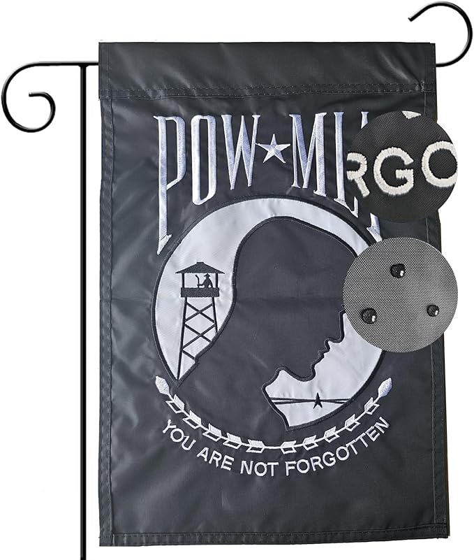 US Embroidered Pow Mia Garden Flag Double Sided 12x18 Inch Yard Lawn Garden Flags Banner Heavy Duty Vivid Color