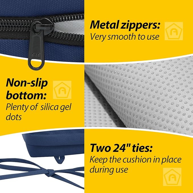 AAAAAcessories Outdoor Seat Cushions for Chairs, Waterproof, Fade-Resistant Patio Furniture Replacement Cushions, 20" x 20" x 3", Set of 2, Navy Blue