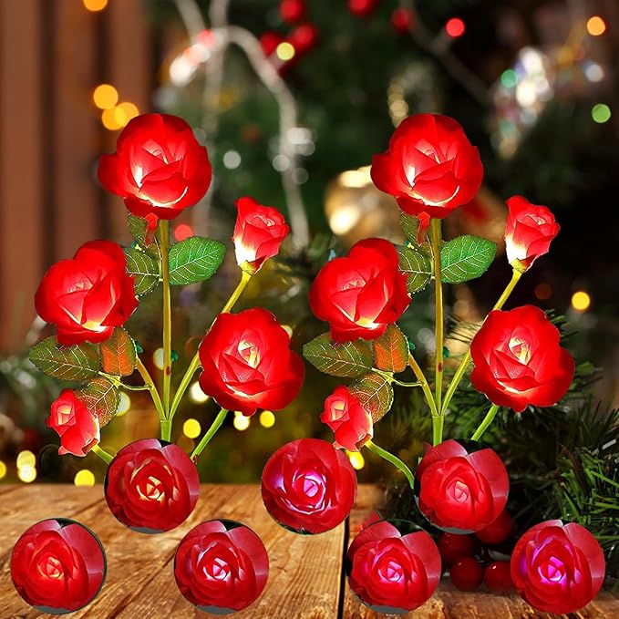 ANGMLN 2 Pack Solar Garden Lights, Solar Flower Lights Outdoor Waterproof with 10 Head Red Rose 7-Color Changing Landscape Light for Pathway Garden Patio Yard Valentine's Day Christmas Decoration