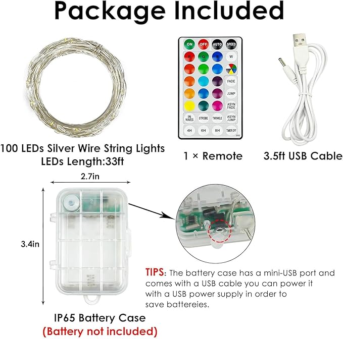 RGB Color Changing 33Ft 100LED Easter Fairy Lights Battery Operated, Waterproof String Lights USB Powered With Timer for Indoor & Outdoor,16 Colors and Multicolor for Girl's bedroom Christmas decor