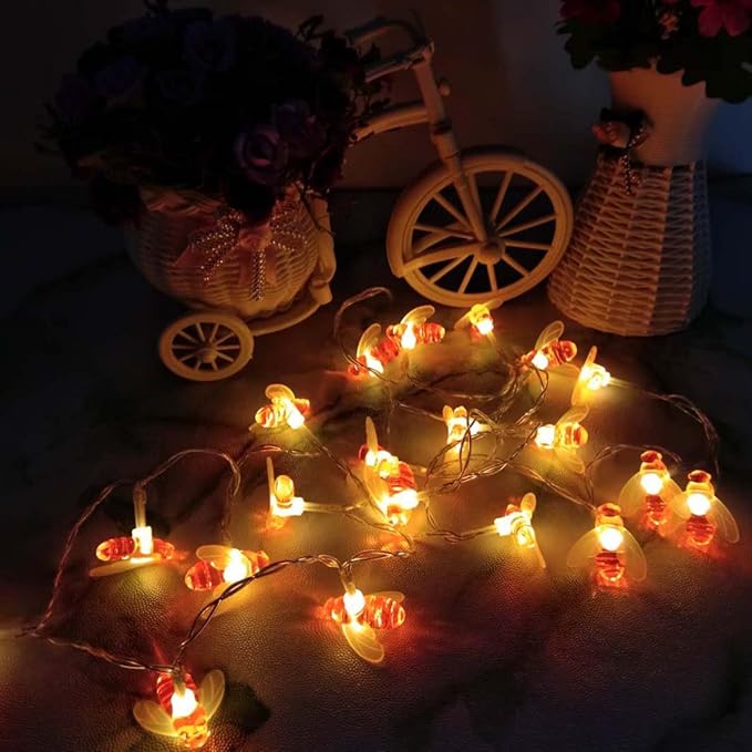 Plug-in Bee String Lights, 33Ft 100 Led Bee Shape Fairy Lights 8 Modes for Garden, Patio, Lawn Decoration (Warm White)