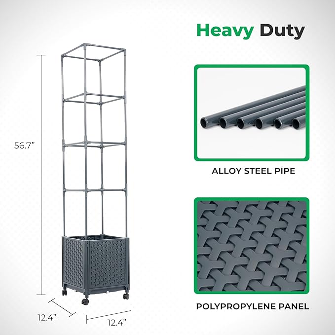 Raised Garden Bed with Tomato Planter Cage, 56.7” Trellis Planter Boxes with Wheels for Outdoor Patio Greenhouse Gardening Climbing Vegetables