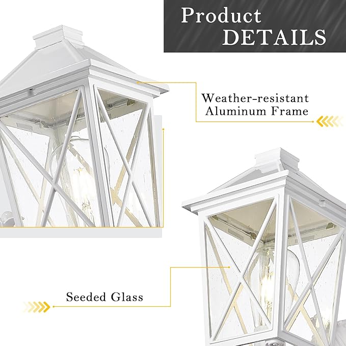 Darkaway Outdoor Wall Light Fixture,2pcs Outside Porch Lights Wall Mounted Seeded Glass Exterior Waterproof Lantern Modern E26 Socket Wall Sconce Lighting for Front Door Yard Patio