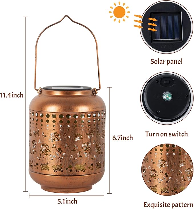 Solar Lanterns Outdoor, Waterproof Hanging Solar Lantern Garden Decor, Solar Lights for Backyard Porch Patio Table Yard Balcony Lawn Pathway, Rose Gifts for Women Grandma Mom