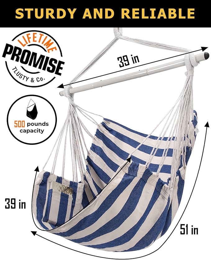 ADVOKAIR Hammock Chair Swing (500 lbs Max) - Hanging Hammock Chair Rope Swing Indoor for Bedroom, Outdoor, Patio, Bedroom, Porch, Deck - Sturdy Steel Bar with Anti-Slip Safety Rings