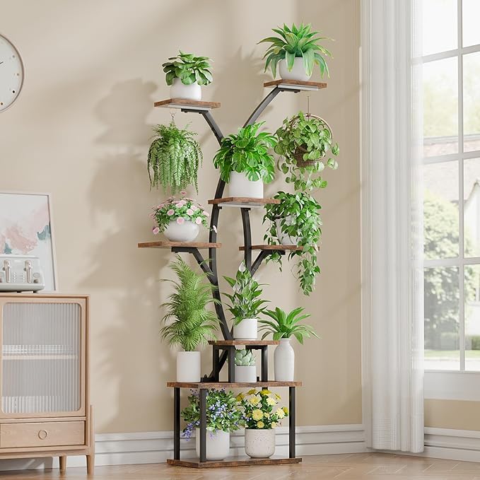 64.8" Tall Plant Stand Indoor with Grow Lights, 7 Tiered Metal Corner Plant Shelf Display Rack for Indoor Plants, Large Flower Holder Stand for Living room, Patio, Bedroom
