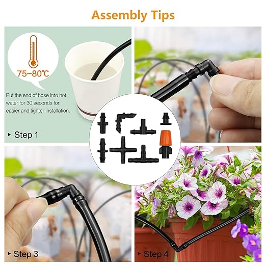 280 PCS Drip irrigation Parts,Drip System Parts,1/4 Inch Drip Irrigation Barbed Connectors (Nozzles, Nozzle Tees, Single Barbs, Couplings, Tees, Elbows, Plugs, Crosses) for Garden System