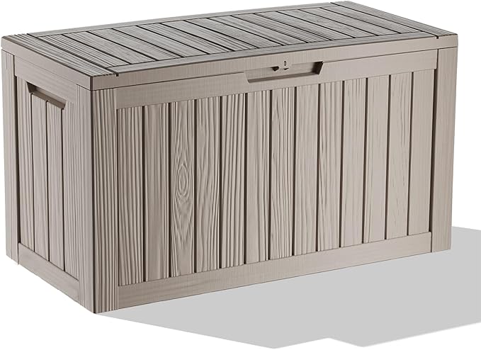 80 Gallon Outdoor Storage Box - Deck Box Container for Patio, Pool, and Garden-Waterproof and UV Resistant Resin,Lockable (Grey)