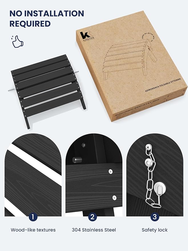 KINGYES Folding Adirondack Ottomans Set of 4 for Adirondack Chair, Black