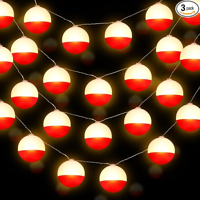 Deekin 3 Pcs LED Fishing Birthday Decorations Bobbers String Lights Battery Powered Ofishally One Theme Decor with Extra Bulbs for Gone Fishing Birthday Party Supplies Pole Party Favors