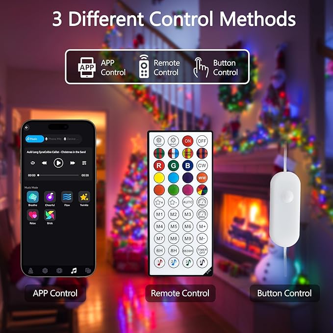 JMEXSUSS 100 LED RGB Christmas Tree Lights Indoor, 33ft Smart Color Changing Christmas Lights Outdoor with Remote & APP, Clear Wire Christmas Lights Plug in for Bedroom Tree Room Party Birthday