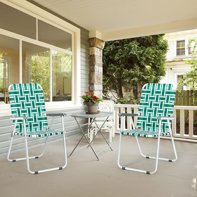 VINGLI Patio Lawn Webbed Folding Chairs1 Piece, Outdoor Beach Chair Portable Dining Chair for ir for Outdoor Yard, Garden(Green, Classic)