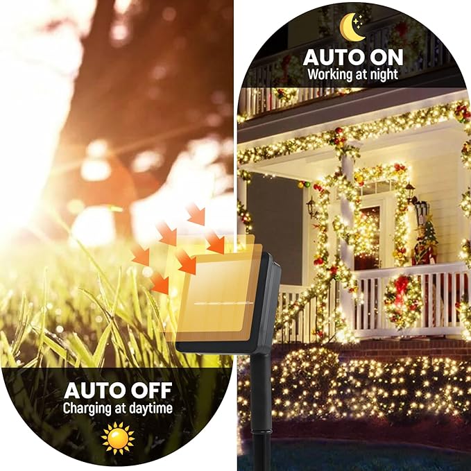 Solar String Lights for Outside, 2 Pack 100 Led Solar String Lights Outdoor Waterproof 100ft Solar Fairy Lights 8 Lighting Mode Solar String Lights Idea for Garden,Courtyards,Trees(Warm White)