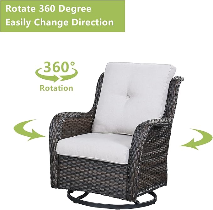 Outdoor Patio Swivel Rocker Chairs - Wicker Rattan Patio Swivel Rocking Chairs Set of 2 with High Back,Deep Seating and Comfort Cushions for Deck Porch Garden,Brown/Beige