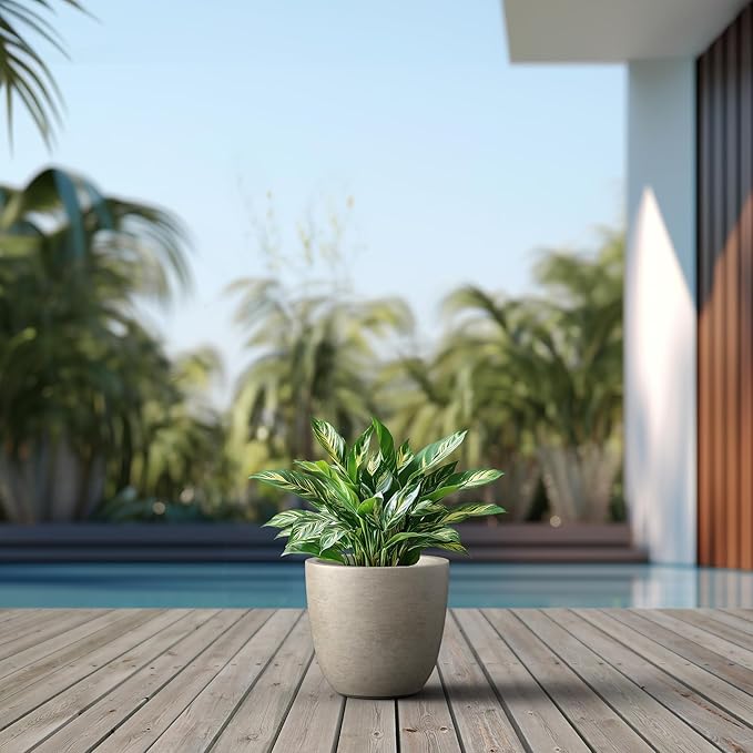 Kante 10 Inch Dia Round Concrete Planter, Indoor Outdoor Large Plant Pot with Drainage Hole and Rubber Plug for Home Patio Garden, Buff Concrete