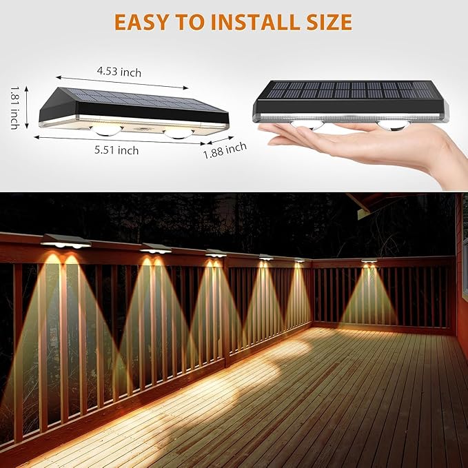 Solar Fence Lights ,RGB & Warm White & 6 Colors Lens LED Dusk to Dawn Deck Light, Fence Solar Lights Outdoor Waterproof, Solar Outdoor Lights for Backyard/Railing/Wall/Step/Patio/Pool -set of 20