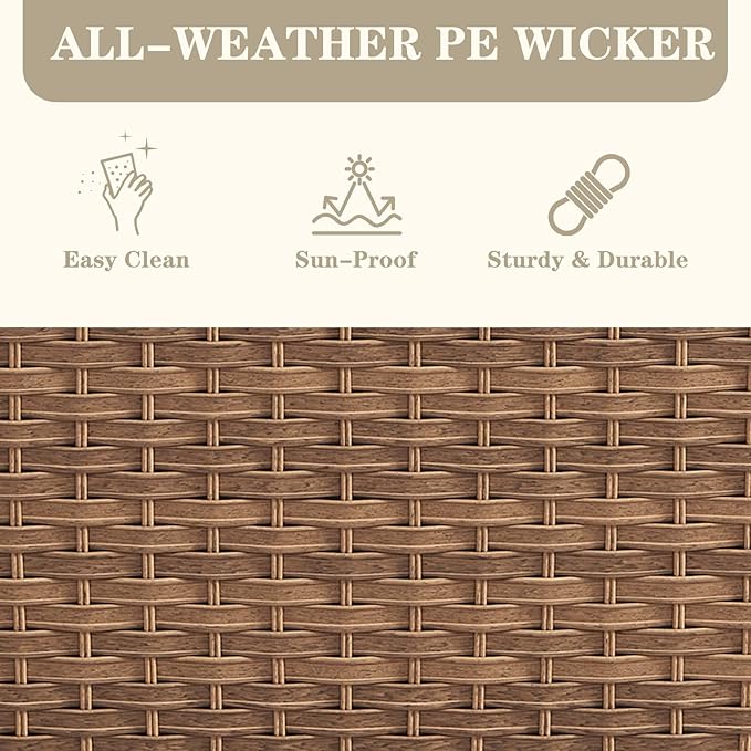 Wicker Outdoor Furniture Patio Furniture Set - 6 Piece Patio Conversation Set with Swivel Rocker Chairs, Loveseat Sofa, Ottomans and Coffee Table, Blue Cushion