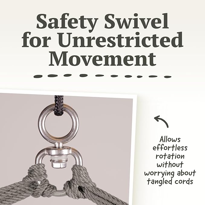 LA SIESTA® - Large Comfort Domingo Hammock Swing Chair & CasaMount - Weather & Tear Resistant Hanging Chair - Outdoor Indoor Hammock Chair w/Suspension Kit for Walls Ceilings Square Beams - Sea Salt