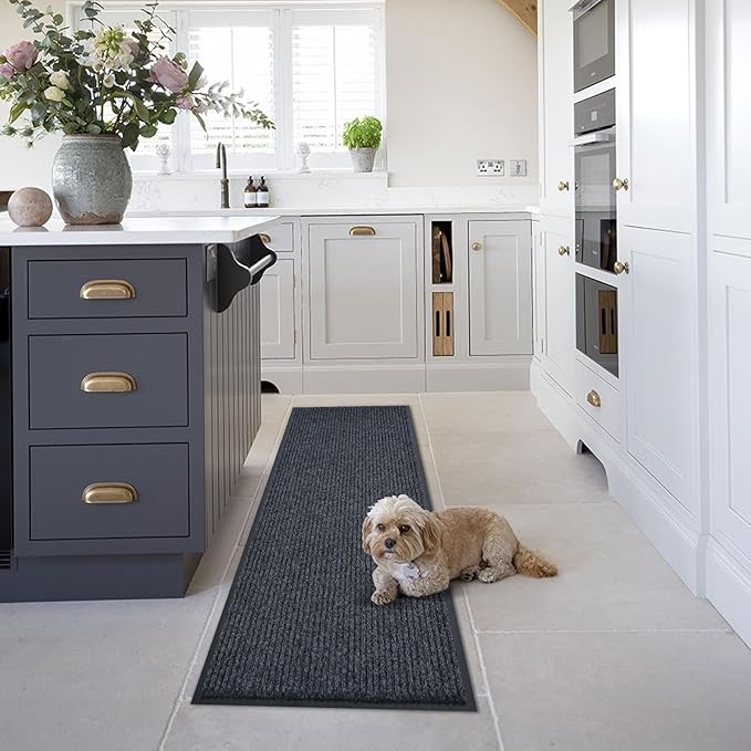 fani Heavy Duty Large Outdoor Indoor Entrance Black Doormat Waterproof Low Profile Entrance Rug Front Door Mat Patio Anti-Skid Rubber Back, 23x72 inch (Gray)