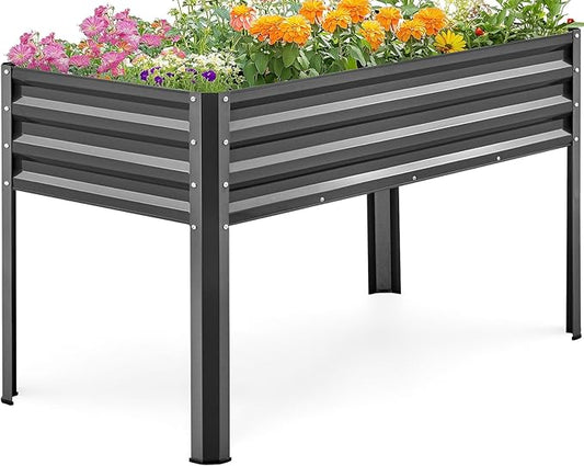 KING BIRD Large Raised Garden Bed with Legs Galvanized Elevated Planter Box 48×24×30 in for Backyard, Patio, Balcony, 400lb Capacity, Dark Grey