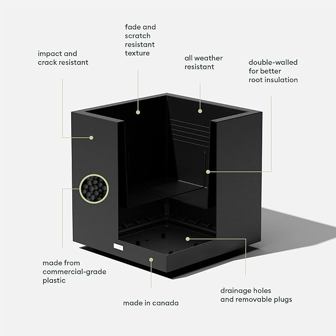Veradek Block Series Cube Plastic Planter - Large Square Planter for Indoor or Outdoor Patio/Garden | Durable All-Weather Use with Drainage Holes | Modern Décor for Tall Plants, Trees, Flowers