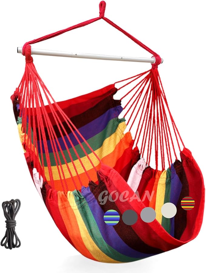 Hammock Chair Large Hammock Swing, 110 x 150cm Load 150kg, Cotton Hammock Chair Metal Spread Bar Wide Seat Swing Chair(red)