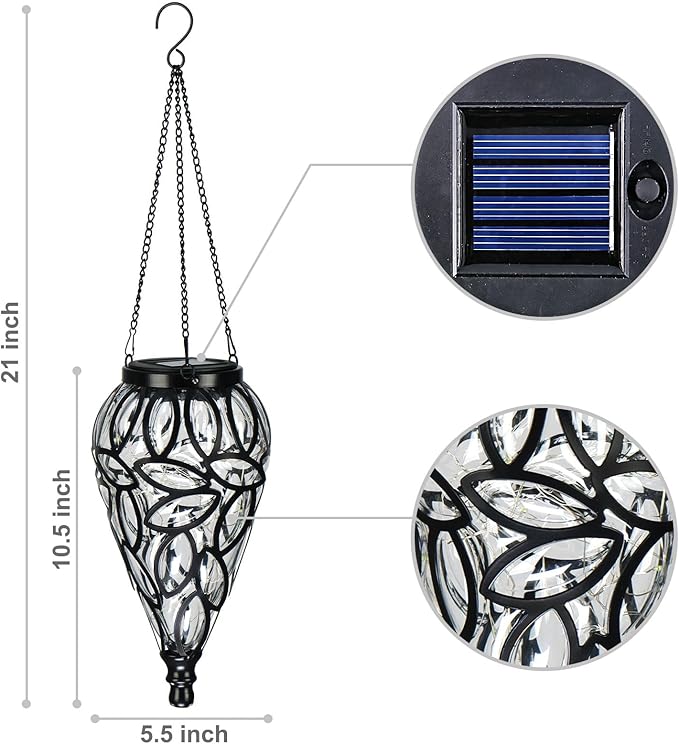 Outdoor Plastic Solar Hanging Lantern, 15 Cool White LEDs Twinkle Effect Tear-Shaped Hanging Lantern Decor Garden Decorative Solar Lights for Backyard, Patio and Lawn