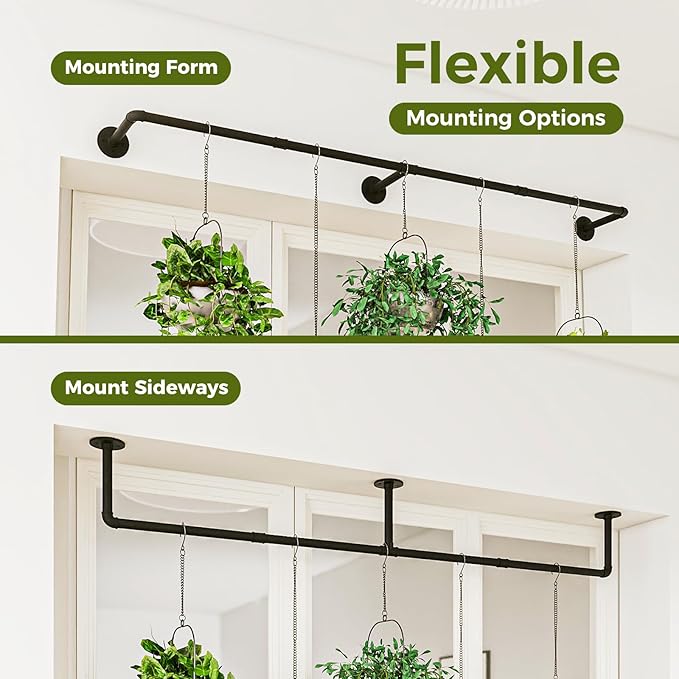 Bamworld Plant Hanger Indoor 70in Hanging Planters Rod Hanging Plant Holder for Window Plant Shelves Metal Rod，Pots Not Included