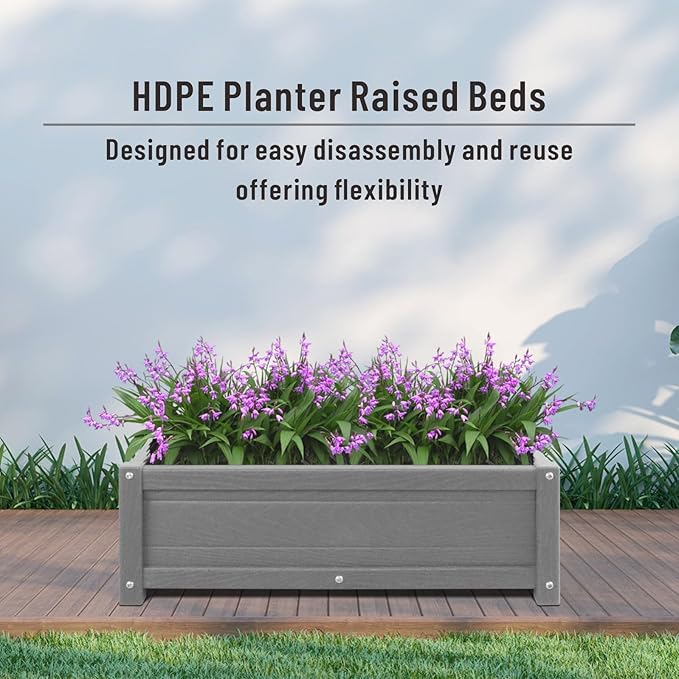 HDPE Raised Planter Box Outdoor,Rot-Resistant and Non-Cracking,Raised Beds for Gardening 29.5 * 14.4 * 9.8 in for Yard,Lawn,Outdoor Planter Boxes Rectangle with Drainage Holes Gray