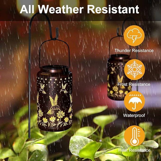 Solar Lanterns Outdoor Waterproof Hanging Hummingbird Solar Lights Outdoor Decorations Gifts for Women Mom Grandma LED Lanterns Garden Decor Outside for Yard, Patio, Backyard