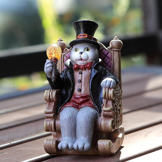 Solar Cat Garden Statues for Outside: Home Valentine Decor with Magic Wand Lights Cat Clearance Garden Sculpture for Yard Art Lawn Ornaments Porch Patio Balcony, Birthday Gifts for Mom Grandma Women