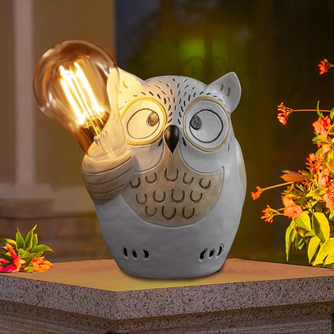 pearlstar Owl Garden Outdoor Statue, Solar Figurines Bulb LED Lights, Outdoor Garden Lawn Decorations for Porch Patio Yard Lawn, Unique Gifts for Friends and Family