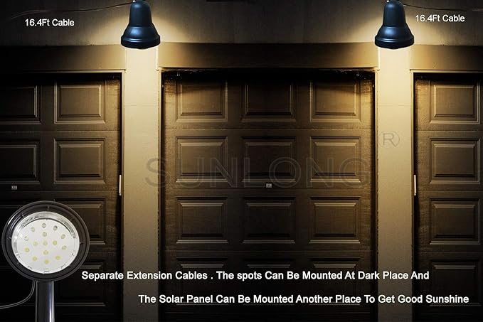 SUNLONG Solar Powered Spot Lights Outdoor Waterproof 2 in 1 Bright Solar SpotLights Power Adjustable for Flag Yard Flagpole Landscape Dusk to Dawn 2 x Spots Warm White