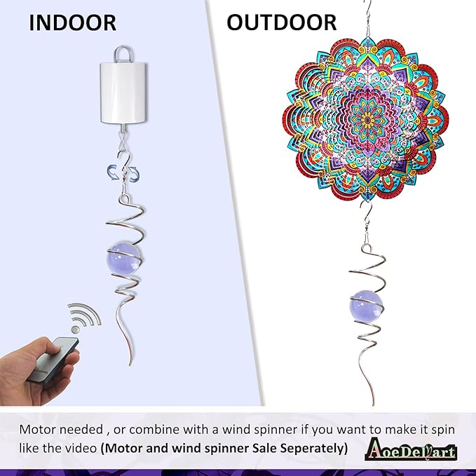 Gazing Ball Spiral Decorative Wind Spinner Sun Catcher 11inch Tail and 2 inch Glass Orb. Indoor Outdoor Garden Decoration Wind Sculptures-13 inch Height (Purple)