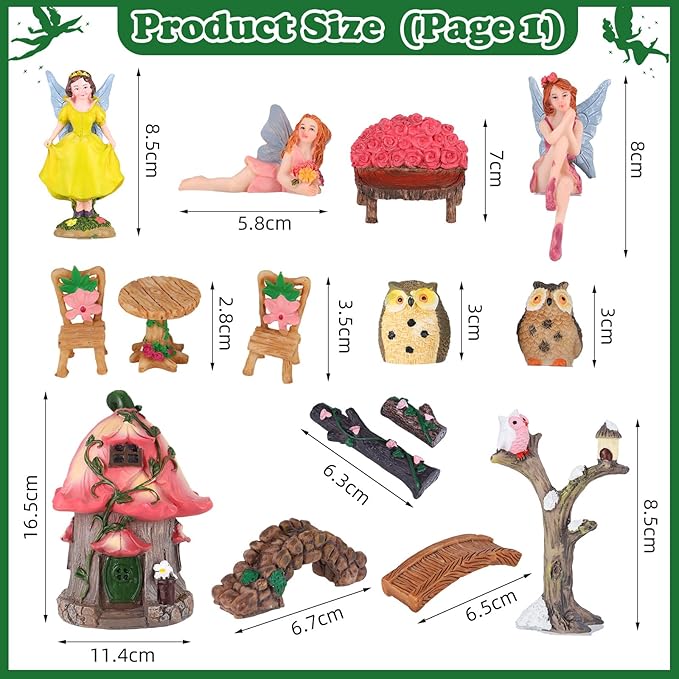 93 Pcs Fairy Garden House Resin Accessories Fairy Elves Kit Miniature Fairy Figurines Ornaments Fairy Animals Decor Outdoor for DIY Dollhouse