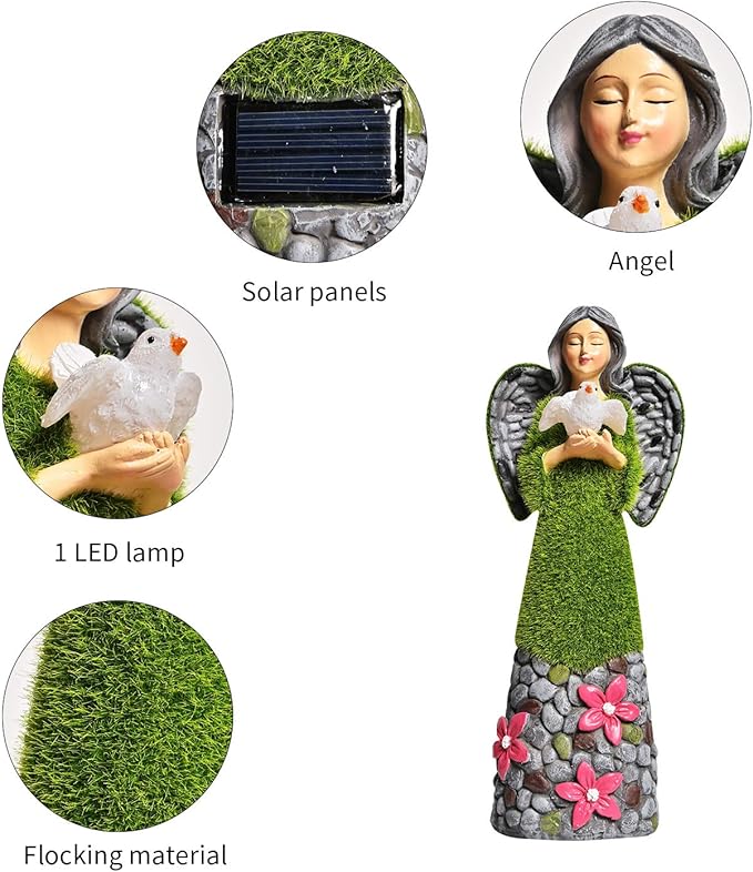 ASAWASA Angel Garden Figurine - Outdoor Statue, Solar Garden Sculpture with Angel of Peace Resin Praying Angel Art Decor for Patio, Lawn, Yard, Porch