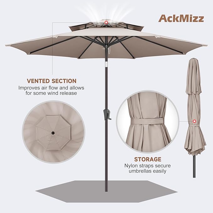 9" Outdoor Patio Umbrella - Double Top Table Umbrella Waterprool UV Protection, Sombrillas de Patio with Push Button Tilt&Crank, Sun Umbrella for Pool, Porch, Garden, Backyard(Taupe)