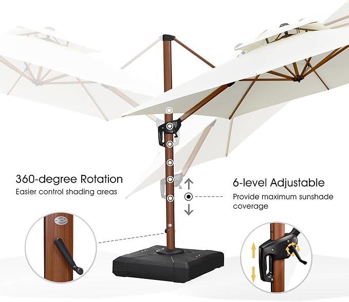PURPLE LEAF 10ft Patio Umbrella with Base Outdoor Square Umbrellas Large Cantilever Umbrella Windproof Offset Heavy Duty Sun Umbrellas for Garden Deck Pool Patio, Cream