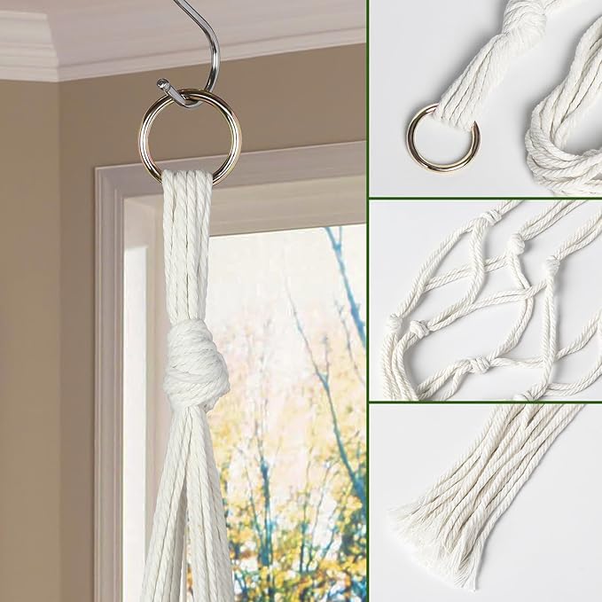 6 Pack Macrame Plant Hanger Indoor Hanging Planters for Indoor Outdoor Plants with 6 S Hooks and 6 Hook Nails, Hanging Plant Holder 43" Boho Home Decor,Ivory