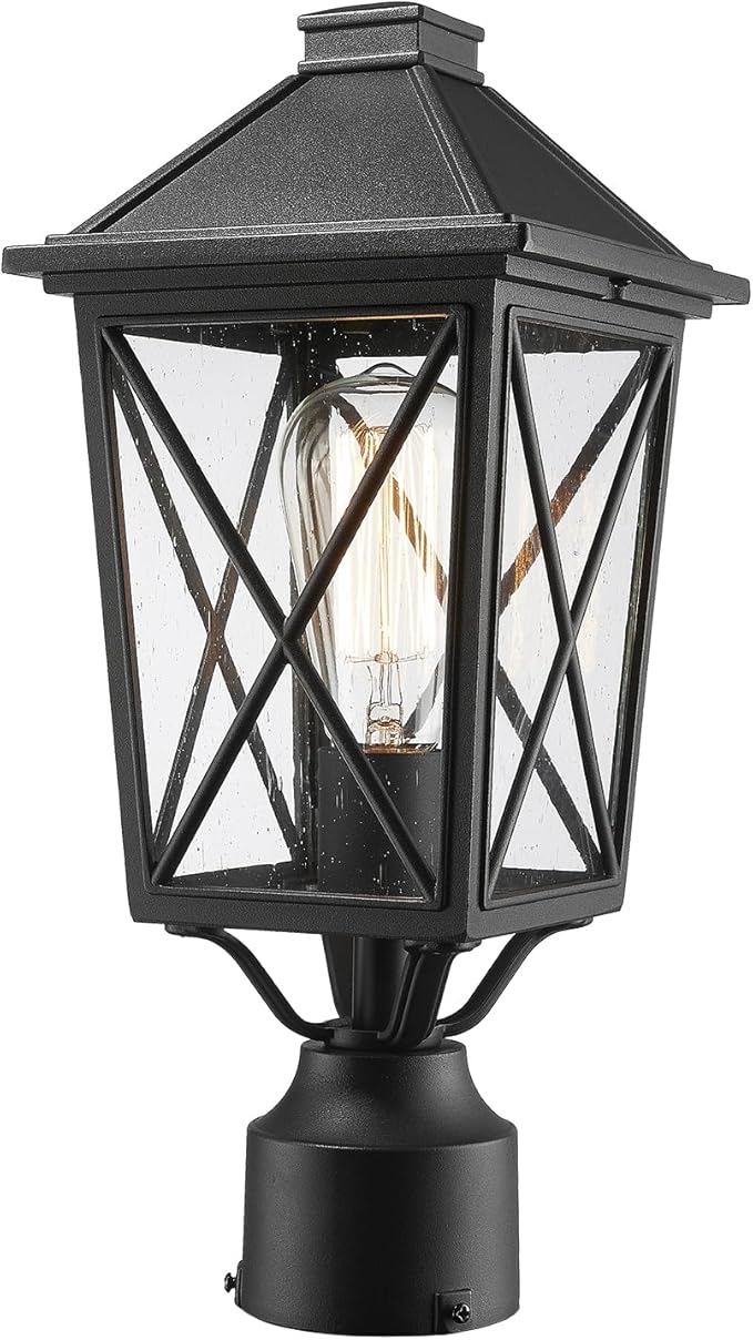 Darkaway Outdoor Post Lights, Aluminum Exterior Post Lantern Light Fixture with Seeded Glass, E26 Socket Fence Pole Deck Lighting for Garden Patio Pathway