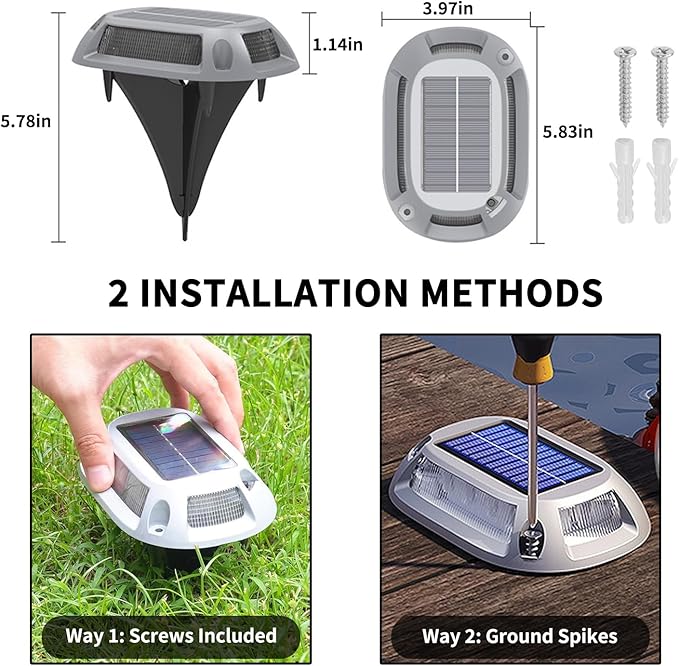 Solar Driveway Lights Dock Deck Lights 4 Pack, 9 Colors in 1, LED Driveway Markers Deck Lights IP68 Waterproof Outdoor Solar Powered Warning Step Lights for Pathway RGB