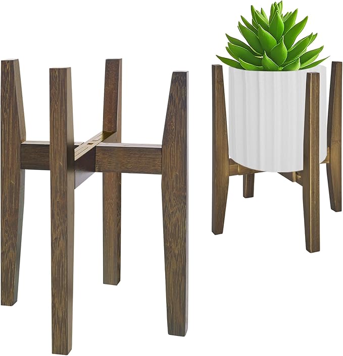 Plant Stand Indoor, Bamboo Plant Shelf, Adjustable Corner Plants Flower Holders Single Floor Plant Stand, Fits 8 to 12 Inches Pots,(Pot & Plant Not Included)(walnut)