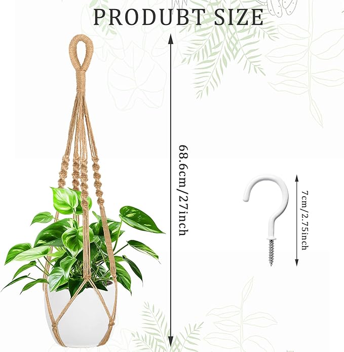 Augshy 27 Inch Macrame Plant Hanger, 2 Packs Plant Hangers with Hooks, Hanging Planter for Indoor Plants Decorative Macrame Pot Hanger for Home Decor