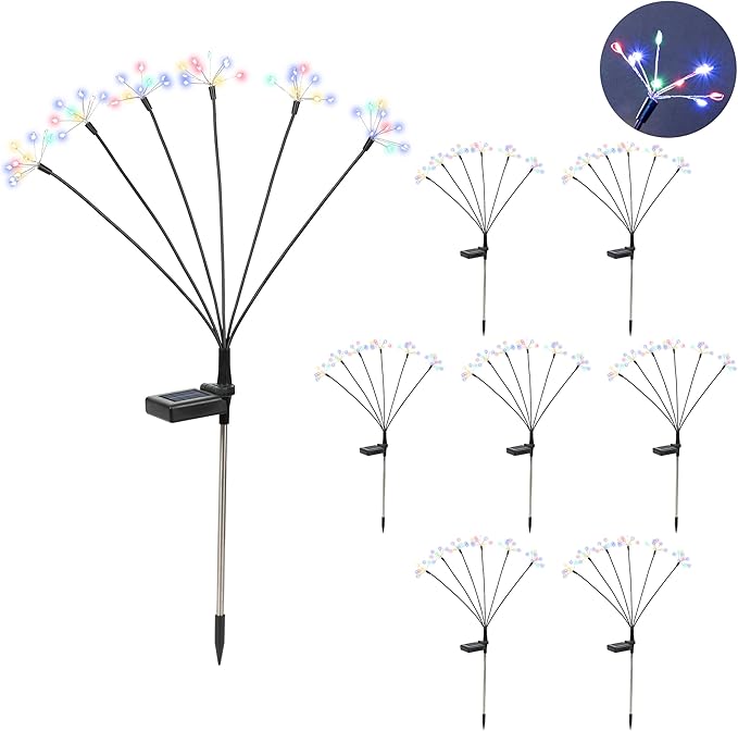 Solar Garden Decor Lights Outdoor, Solar Powered Lights Waterproof for Yard Patio Porch Flowerbed, Fairy Gardening Supplies Gifts Firwork(8 Pack Multi-Colored)