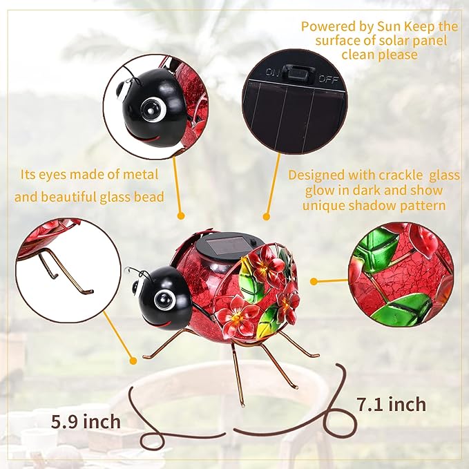 MUMTOP Solar Lantern, Waterproof LED Solar Lights Outdoor Ladybug Decorative Tabletop Lanterns for Patio Garden Table Decor